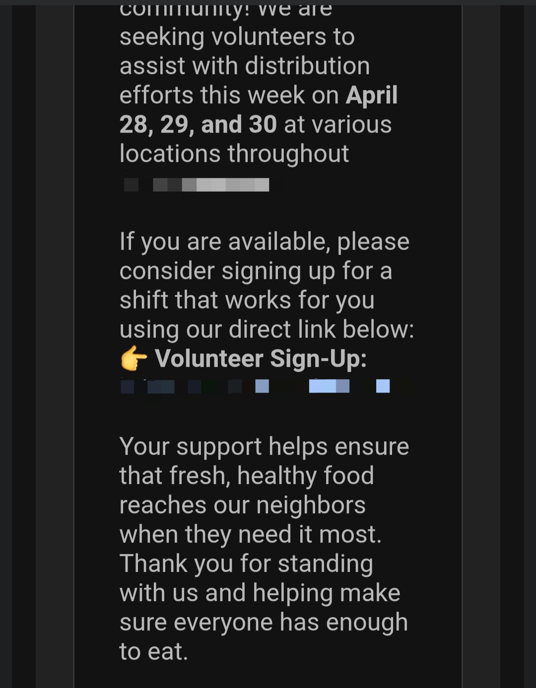 Email talking about signing up for produce only distrubtions happening that week.